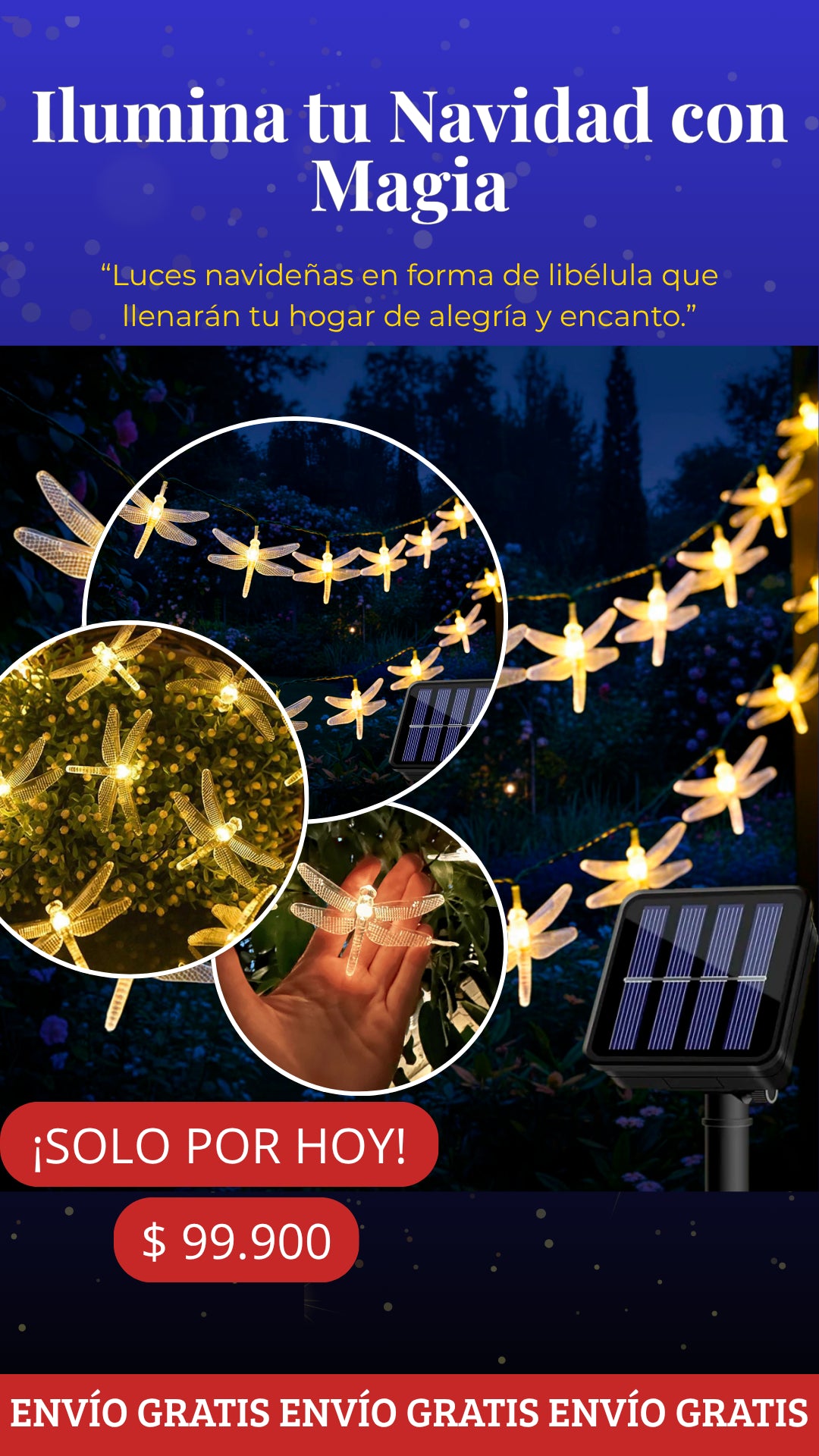 Guirnalda Luz Led Forma De Libelula Con Carga Solar