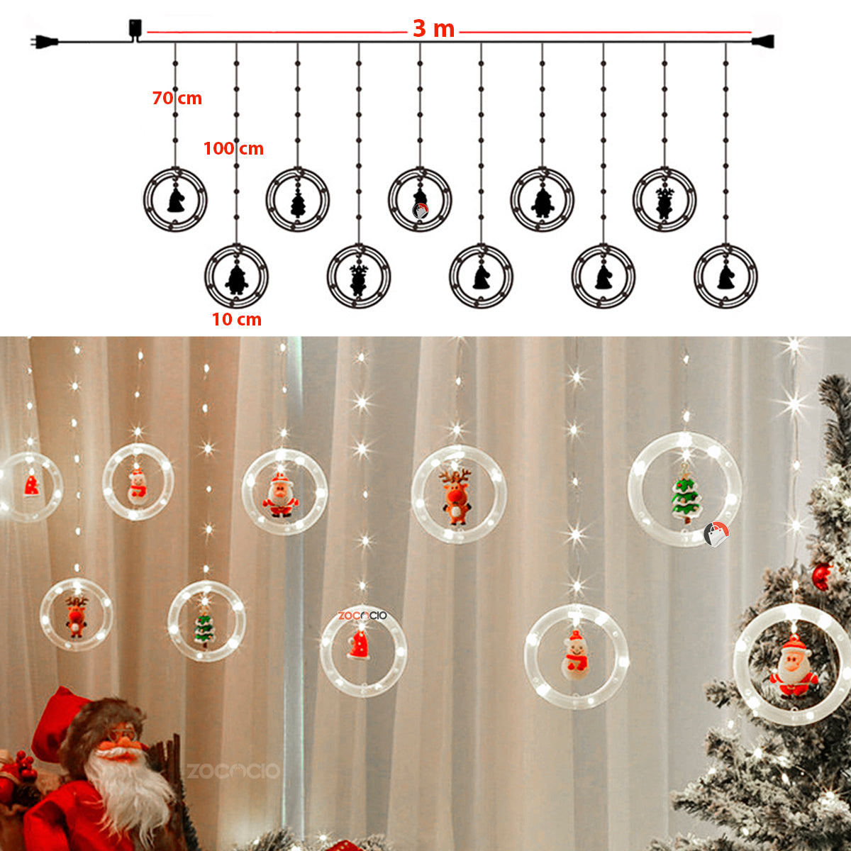 Cortina De Aros Con Figuras Navidenas