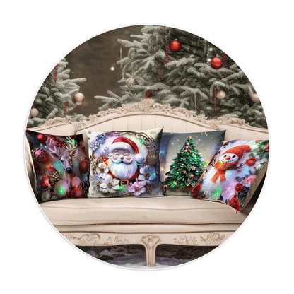 Set Fundas Navidenas X4 Con Luces