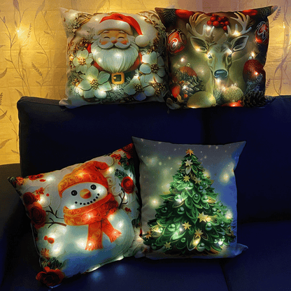Set Fundas Navidenas X4 Con Luces