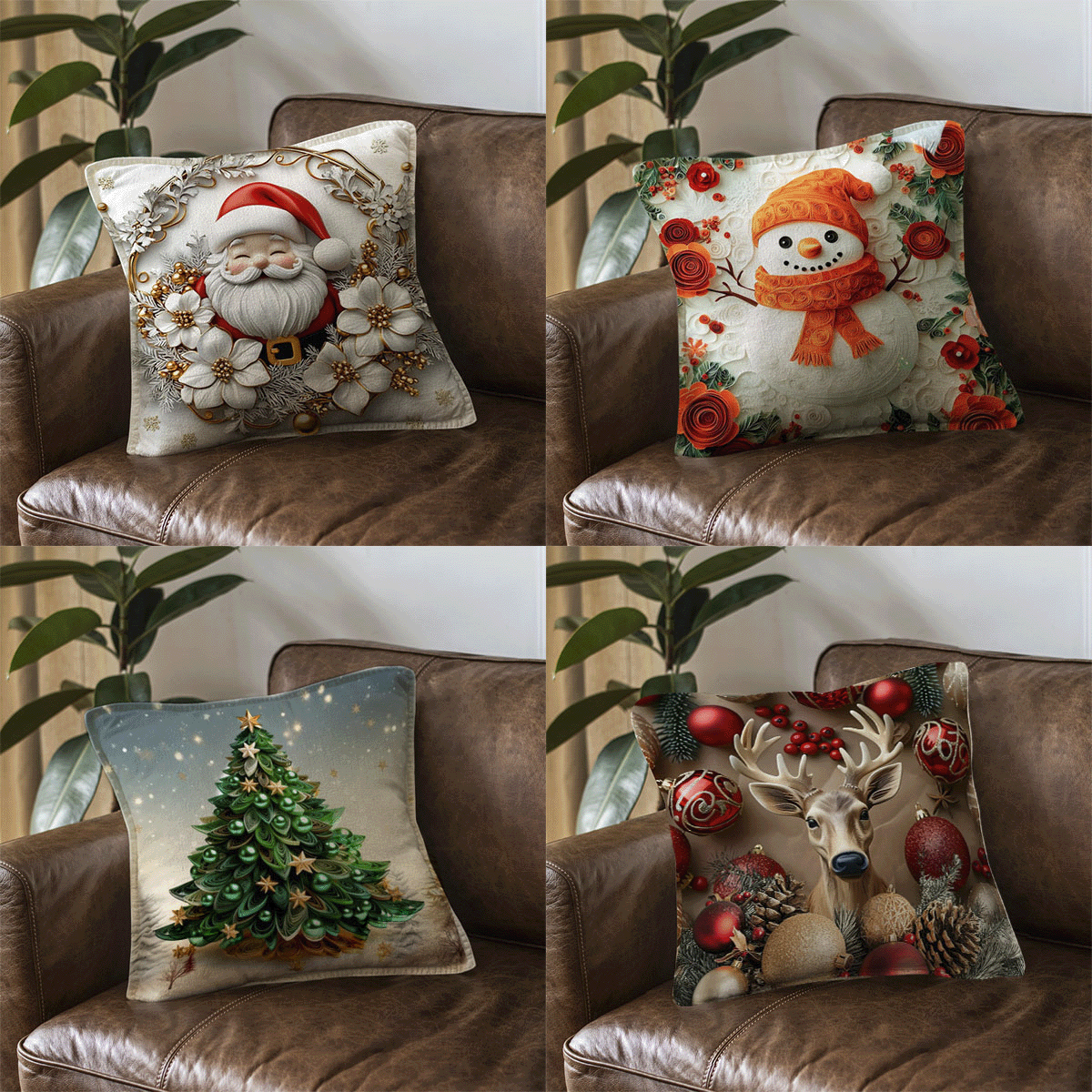 Set Fundas Navidenas X4 Con Luces