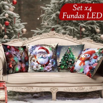 Set Fundas Navidenas X4 Con Luces